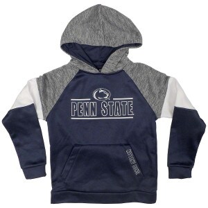 navy, gray, and white youth hooded sweatshirt, Athletic Logo and Penn State on chest, Nittany Lions on left pocket edge